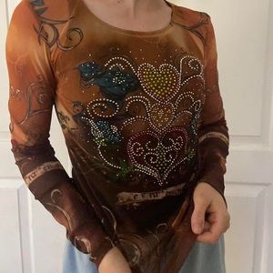 Adorable y2k long sleeve sheer shirt *model is wearing tank underneath*